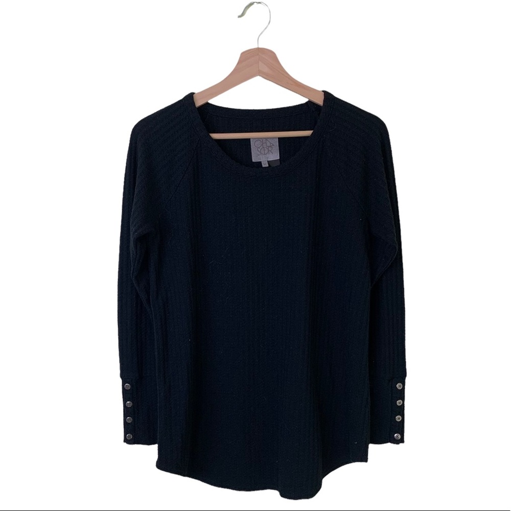 Chaser Black Waffle Knit Long Sleeve Size Medium